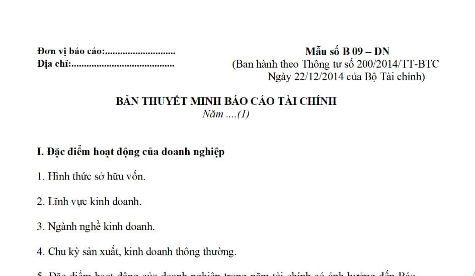 ban thuyet minh bao cao tai chinh