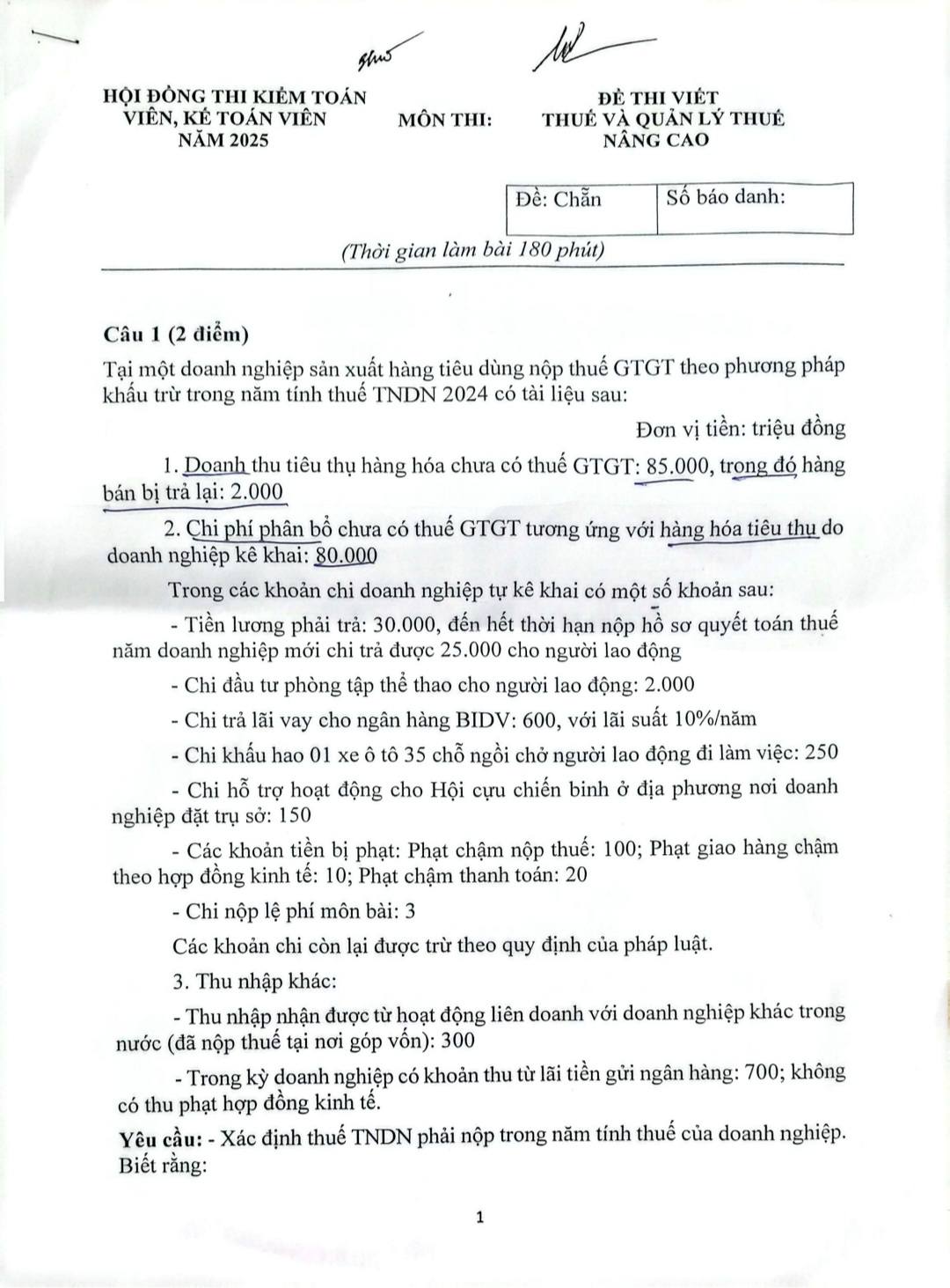 Đề thi CPA 2024 môn Thuế